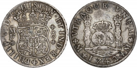 Espagne, Philippe V - 8 reales 1742 (Mexico)

Argent - 26,92 grs - 38,5 mm
AC.1461
TTB

Monnaie recherchée ! Exemplaire recouvert d'une patine grise a...