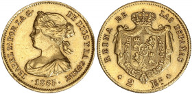 Espagne, Isabelle II - 2 escudos 1865 (Madrid)

Or - 1,70 grs - 15 mm
AC.675
TTB+

Très bel exemplaire nettoyé. Possibles infimes traces de cerclage s...