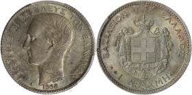 Grèce, Georges Ier - 1 drachme 1868 A (Paris)
Coque PCGS : 45501413

Argent - 5,00 grs - 23 mm
KM.19-38
SPL / MS63

Monnaie gradée par PCGS en MS63. S...