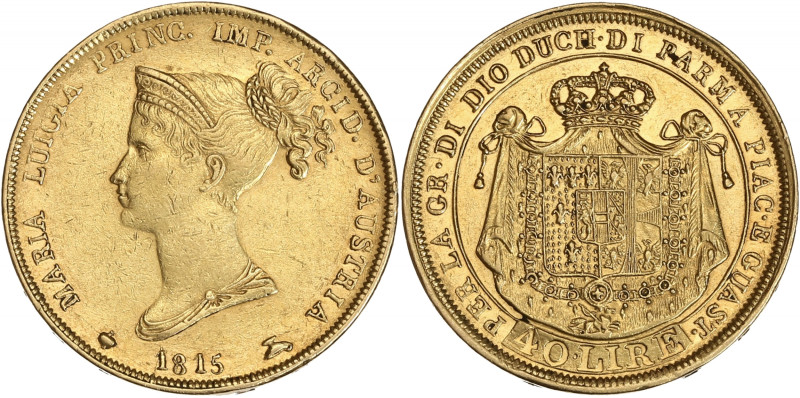 Italie, Duché de Parme, Marie-Louise - 40 lire 1815 (Milan)

Or - 12,91 grs - 26...