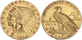 USA - 2 1/2 dollars tête d'indien 1929 (Philadelphie)

Or - 4,22 grs - 18 mm
KM.20-128
SUP

Type assez rare, superbe exemplaire !