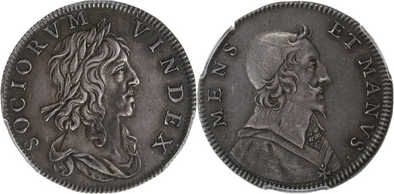 Louis XIII et Richelieu - Jeton non daté
Coque PCGS 44557059. 
A/ SOCIORVM VINDE...