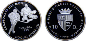 Andorra 10 Diners 1999 (Mintage 15000) Joan Martí i Alanis Ice Hockey World Cup Silver PF 31.47g KM# 400