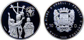 Andorra 10 Diners 1999 (Mintage 15000) Joan Martí i Alanis Jesus on the cross Silver PF 31.47g KM# 162