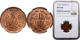 Austria Austro-Hungarian Empire Franz Joseph I 1 Kreuzer 1873 A Vienna mint Top Pop Copper NGC MS65 KM# 2186