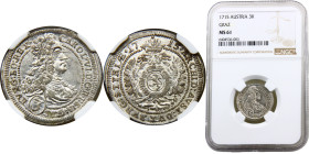 Austria Holy Roman Empire Karl VI 3 Kreuzer 1715 Graz mint Silver NGC MS61 KM# 1540