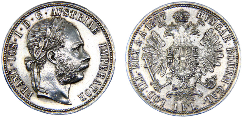 Austria Austro-Hungarian Empire Franz Joseph I 1 Florin 1877 Vienna mint Silver ...