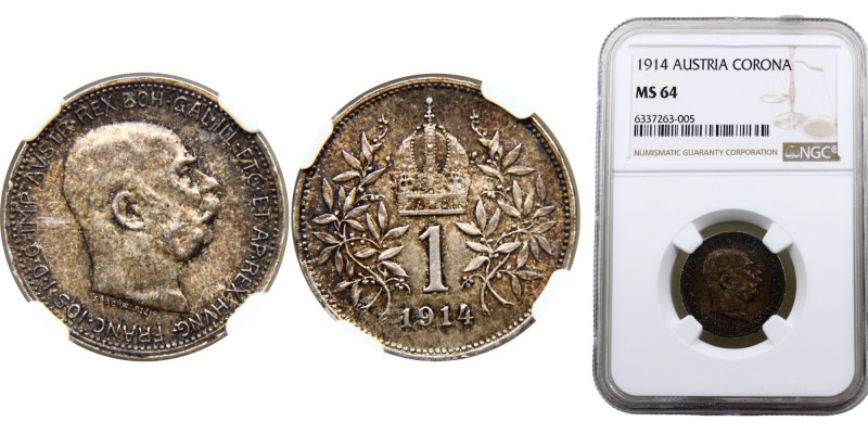 Austria Austro-Hungarian Empire Franz Joseph I 1 Corona 1914 Silver NGC MS64 KM#...