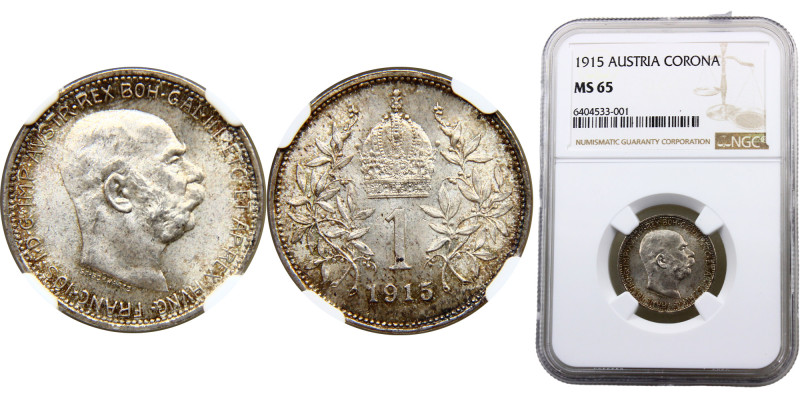 Austria Austro-Hungarian Empire Franz Joseph I 1 Corona 1915 Silver NGC MS65 KM#...