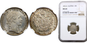 Austria Empire Franz Joseph I 10 Kreuzer 1853 A Vienna mint Silver NGC MS65 KM# 2203