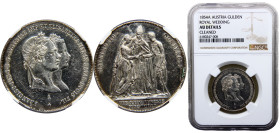 Austria Empire Franz Joseph I 1 Gulden 1854 A Vienna mint Wedding of Franz Joseph and Elisabeth Silver NGC AU X# M1