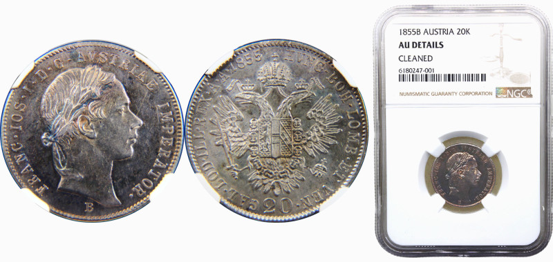 Austria Empire Franz Joseph I 20 Kreuzer 1855 B Kremnitz mint Silver NGC AU KM# ...
