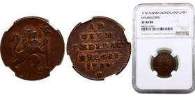Austrian Netherlands United Belgian States 1 Liard 1790 Brussels mint Insurrection Coinage Copper NGC XF40 KM# 44