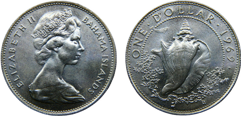 Bahamas Commonwealth Elizabeth II 1 Dollar 1969 Royal mint(Mintage 26000) Silver...