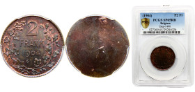 Belgium Kingdom Leopold II 2 Francs ND (1904) Pattern Copper PCGS SP64 DUP# 1468
