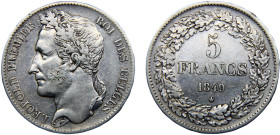 Belgium Kingdom Leopold I 5 Francs 1849 Brussels mint Scratches Silver XF 24.9g KM# 3