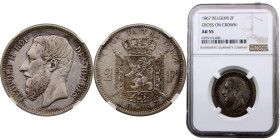 Belgium Kingdom Leopold II 2 Francs 1867 Brussels mint Silver NGC AU55 KM# 30