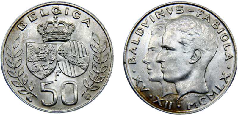 Belgium Kingdom Baudouin I 50 Francs 1960 Brussels mint King Baudouin's marriage...