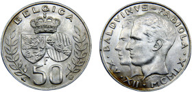 Belgium Kingdom Baudouin I 50 Francs 1960 Brussels mint King Baudouin's marriage to Doña Fabiola de Mora y Aragon Silver BU 12.5g KM#152.1