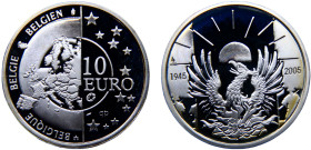 Belgium Kingdom Albert II 10 Euro 2005 (Mintage 50000) 60th Anniversary of Armistice Silver PF 18.9g KM# 252