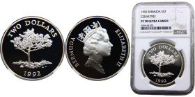 Bermuda British colony Elizabeth II 2 Dollars 1992 (Mintage 2500) Top Pop, Cedar Tree Silver NGC PF70 KM# 72