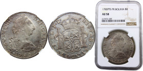 Bolivia Spanish colony Carlos III 8 Reales 1780 PTS PR Potosi mint Silver NGC AU58 KM# 55