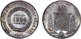 Brazil Empire Pedro II 1000 Reis 1866 Silver UNC 12.7g KM# 465