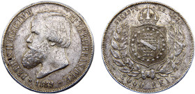 Brazil Empire Pedro II 2000 Reis 1889 Silver VF 25.4g KM# 485