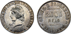 Brazil Republic of the United States 2000 Reis 1907 Rio de Janeiro mint Silver AU 20g KM# 508