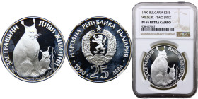 Bulgaria People's Republic 25 Leva 1990 Sofia mint(Mintage 14840) Endangered Wild Animals, Lynx Silver NGC PF65 KM# 197