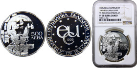 Bulgaria Republic 500 Leva 1993 Sofia mint(Mintage 51031) European Community, St. Theodor Stratilat Silver NGC PF68 KM# 206