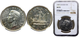 Canada Commonwealth George VI 1 Dollar 1949 Ottawa mint Accession of Newfoundland to Canada Silver NGC AU55 KM# 47