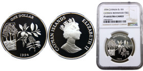 Cayman Islands British colony Elizabeth II 1 Dollar 1994 Royal mint(Mintage 10000) Ironwood Tree Silver NGC PF68 KM# 116