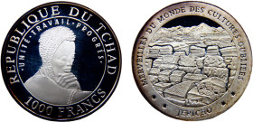 Chad Republic 1000 Francs 1999 Forgotten Cultures, Jericho Silver PF 15.1g Schön# 17