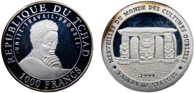 Chad Republic 1000 Francs 1999 Forgotten Cultures, Valley of Statues Silver PF 15.1g Schön# 19