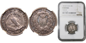 Chile Republic 20 Centavos 1865 So Santiago mint Silver NGC VF KM# 135