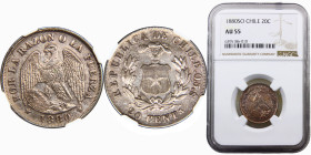 Chile Republic 20 Centavos 1880 So Santiago mint Silver NGC AU55 KM#138.2