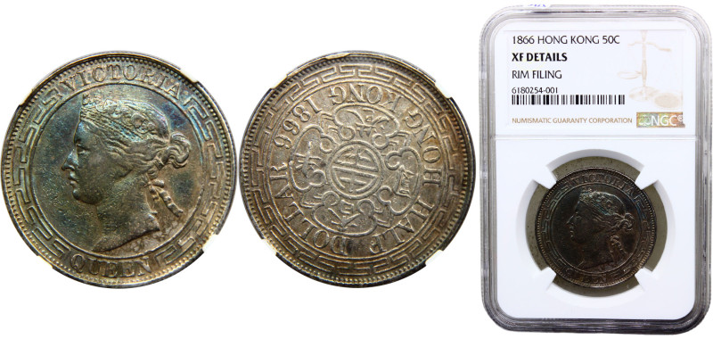 China British colony Hong Kong Victoria 1/2 Dollar 1866 Hong Kong mint Very Rare...