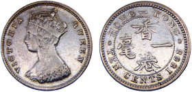 China Belgian colony Hong Kong Victoria 10 Cents 1868 Royal mint Silver VF 2.7g KM#6.3