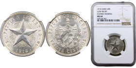 Cuba First Republic 20 Centavos 1915 Philadelphia mint Low Relief Silver NGC MS64 KM#13.2