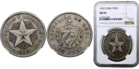 Cuba First Republic 1 Peso 1932 Philadelphia mint Silver NGC AU53 KM#15.2
