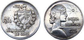 Cuba First Republic 1 Peso 1935 Philadelphia mint "ABC Peso" Silver XF 26.7g KM# 22
