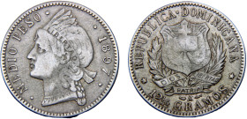Dominican Republic Second Republic ½ Peso 1897 A Philadelphia mint Silver VF 12.3g KM# 15