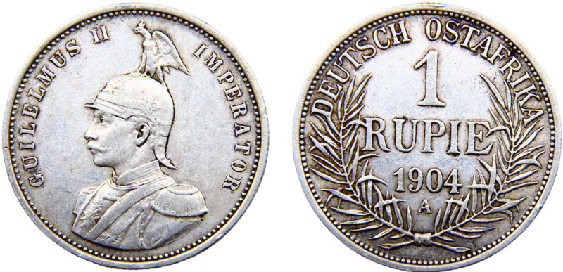 East Africa German colony Wilhelm II 1 Rupie 1904 A Berlin mint Silver XF 11.7g ...