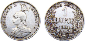 East Africa German colony Wilhelm II 1 Rupie 1904 A Berlin mint Silver XF 11.7g KM# 10