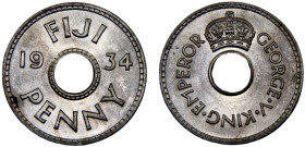 Fiji British administration George V 1 Penny 1934 Royal mint Copper-nickel UNC 6.5g KM# 2