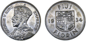 Fiji British administration George V 1 Florin 1934 Royal mint Silver UNC 11.3g KM# 5
