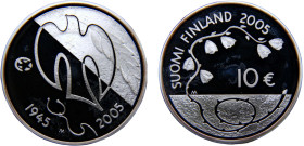 Finland Republic 10 Euro 2005 (Mintage 55000) 60th Anniversary of Peace Silver PF 24.6g KM# 120
