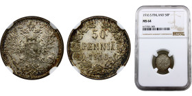 Finland Grand duchy Nikolai II 50 Penniä 1916 S Helsinki mint Silver NGC MS64 KM# 2.2