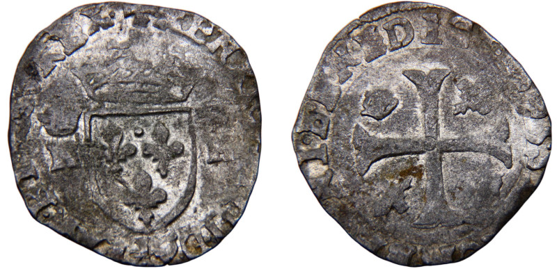 France Kingdom Henri IV 1 Douzain 1593-1596 Billon XF 2.2g Dy# 1254
